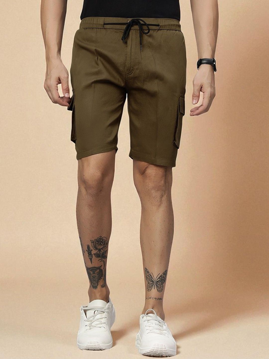 HO BINDAASS Men Mid-Rise Regular Fit Cotton Cargo Shorts
