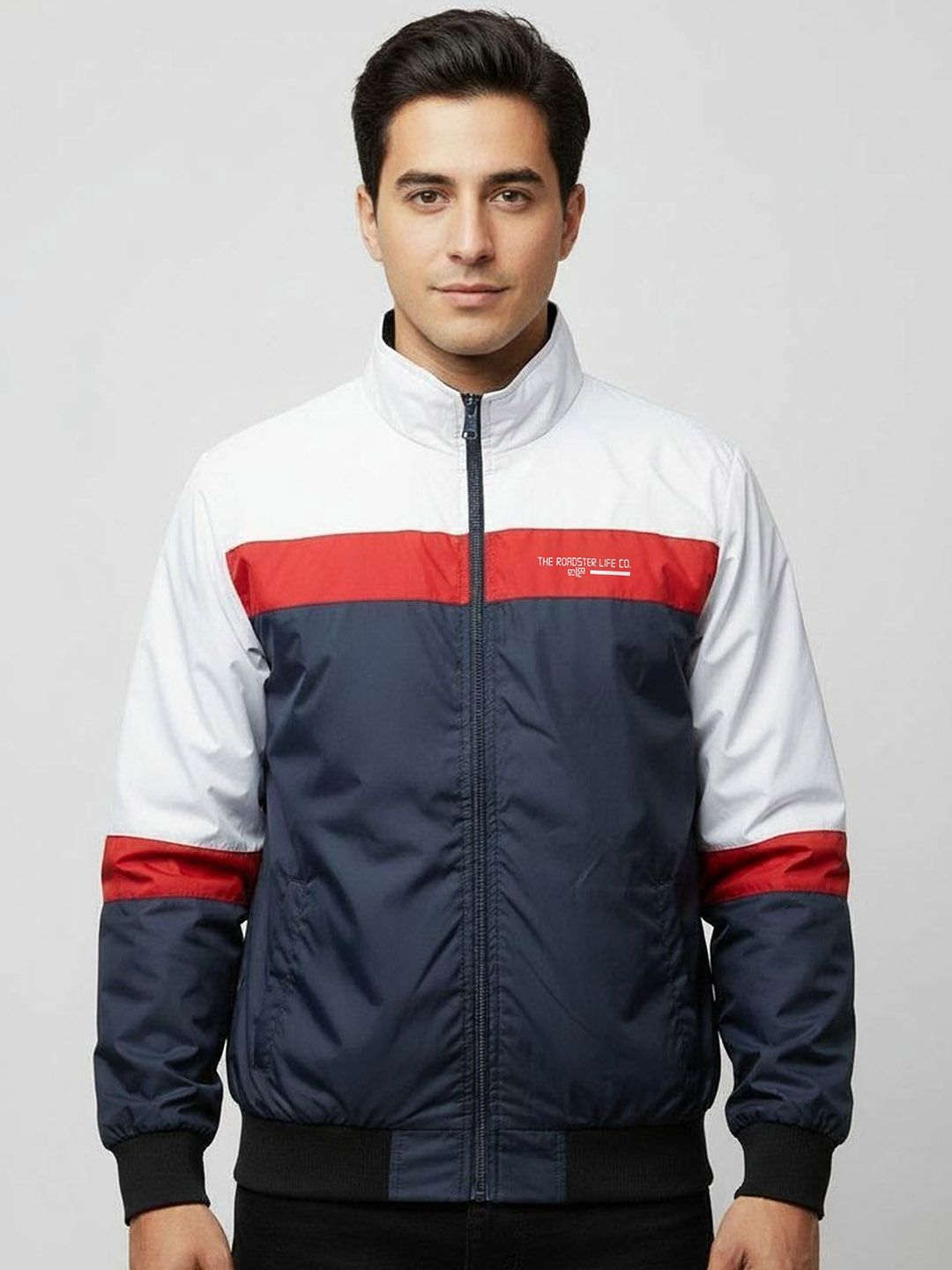 The Roadster Lifestyle Co Men Colourblocked Stand Collar Sports Jacket