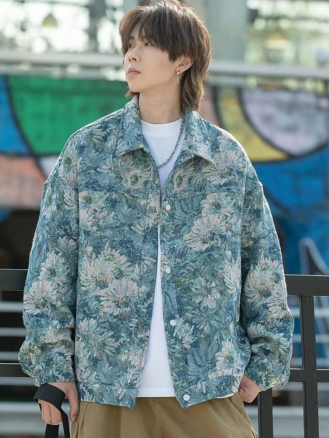 HERE&NOW Men Floral Spread Collar Tailored Jacket