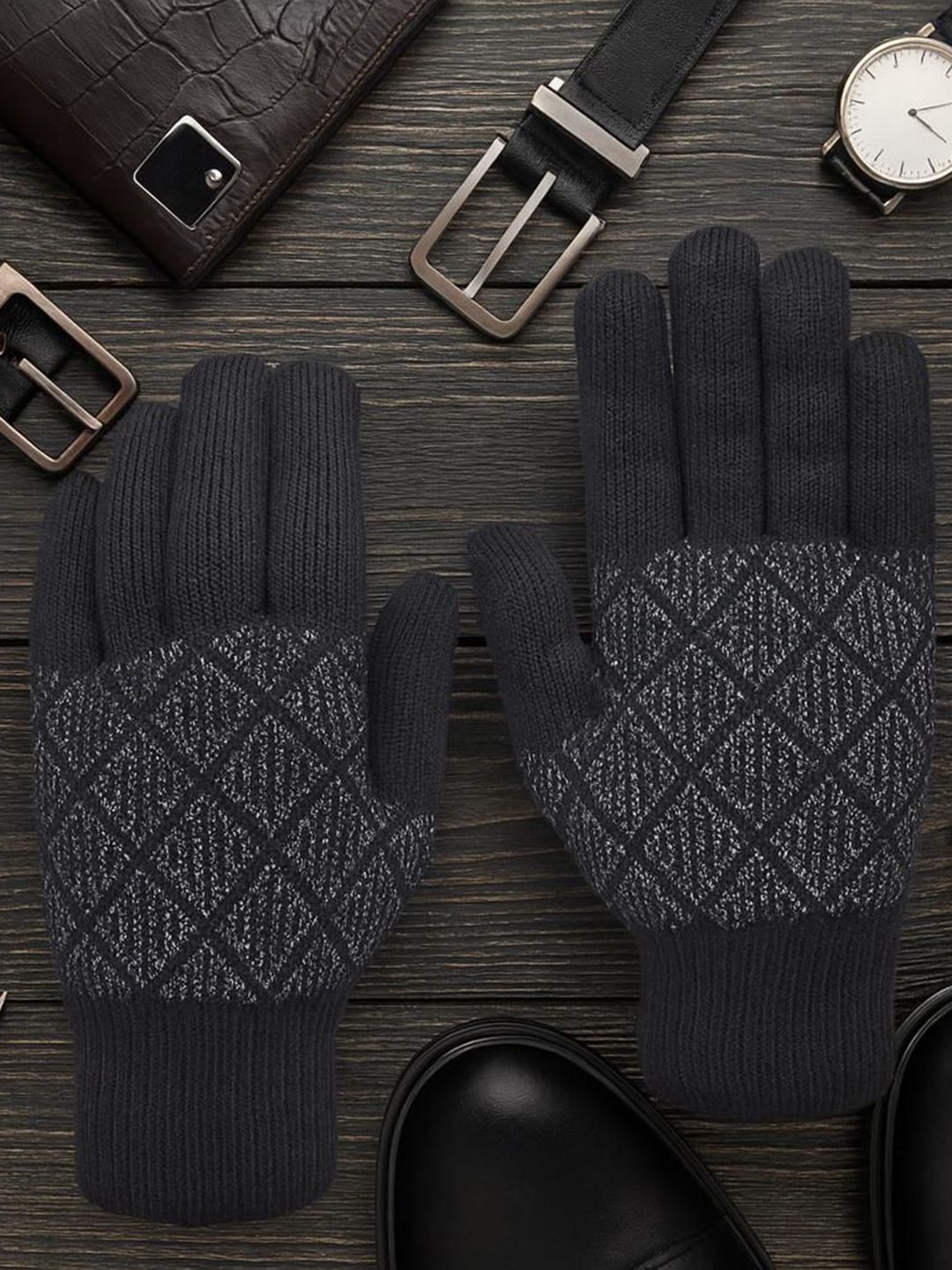 LOOM LEGACY Men Checked Acrylic Winter Gloves