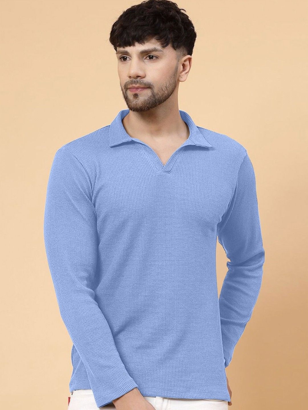 KAJARU Self Design Polo Collar Regular Fit T-shirt