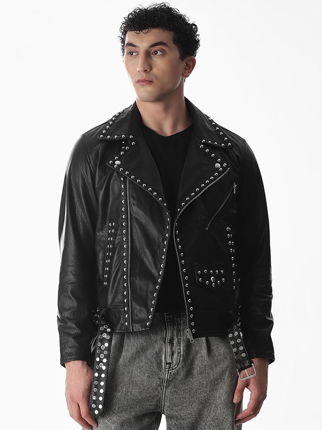 Jack & Jones Lapel Collar Long Sleeves Leather Open Front Jacket