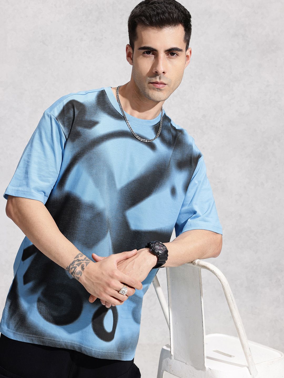 WROGN Oversized Fit Brand Logo Printed Pure Cotton T-shirt