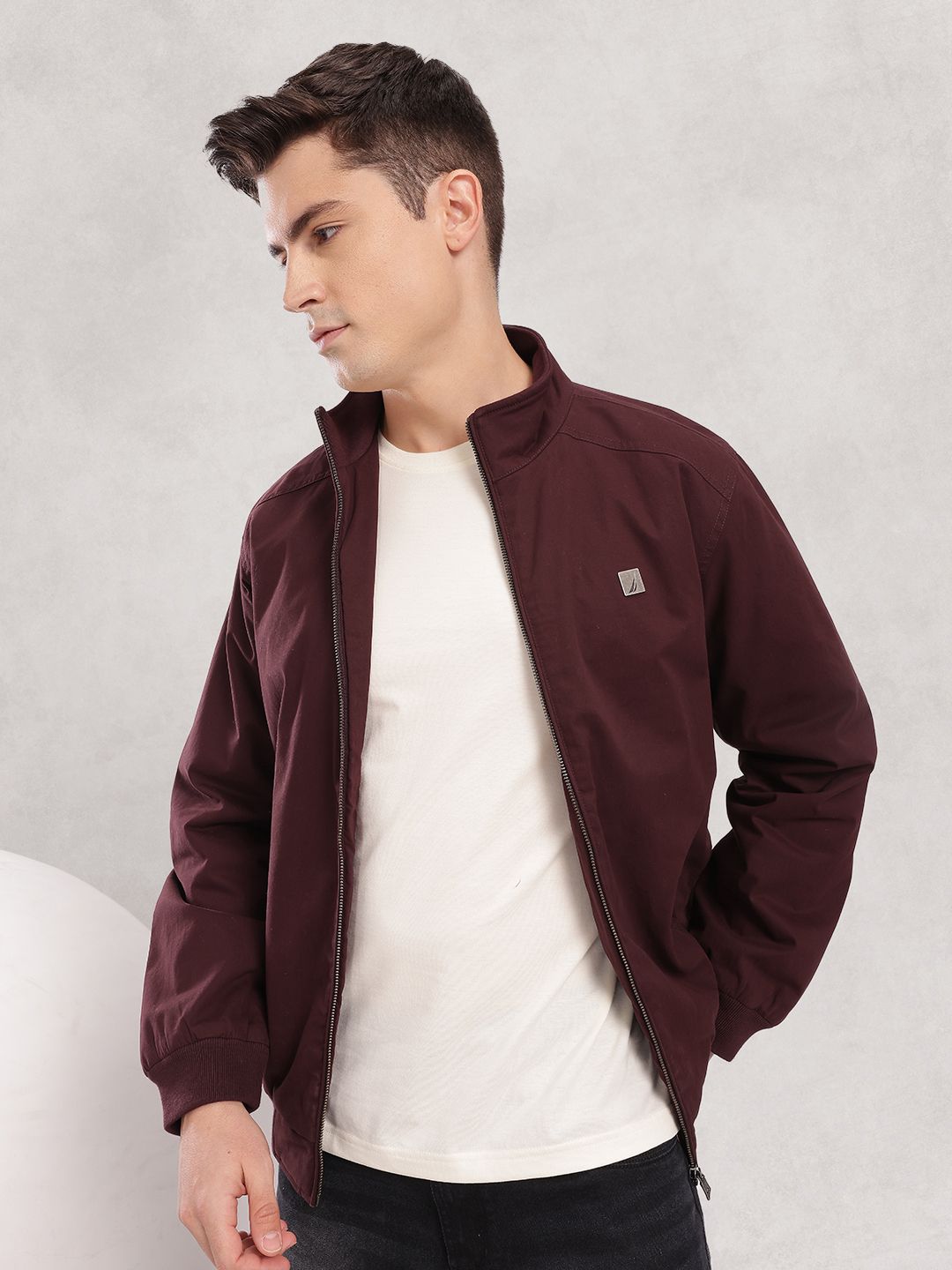 Nautica Solid Mock Collar Bomber Jacket