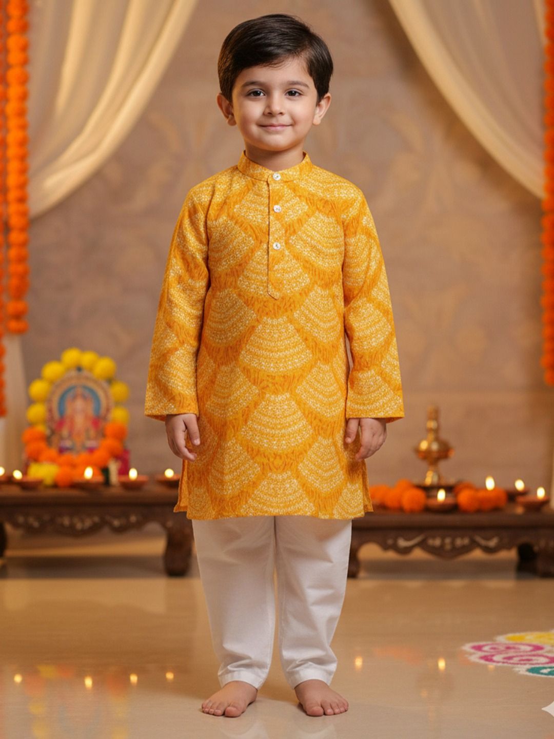 Sangria Boys Bandhani Printed Regular Pure Cotton Kurta with Pyjamas