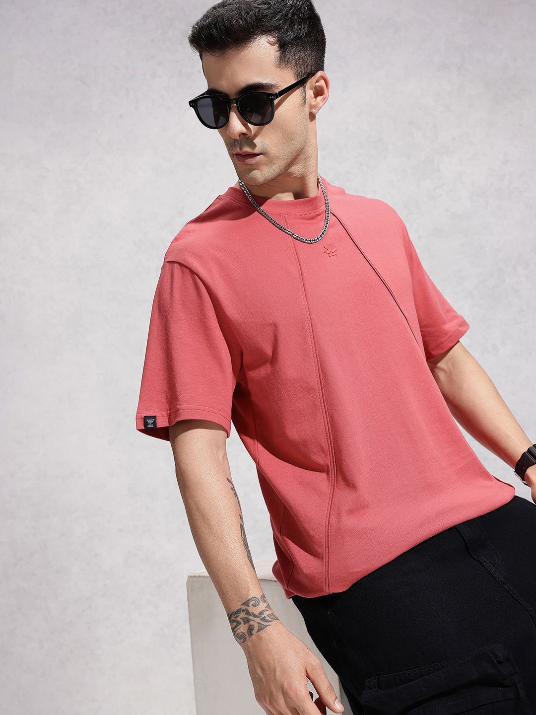 WROGN Oversized Panelled Pure Cotton T-shirt