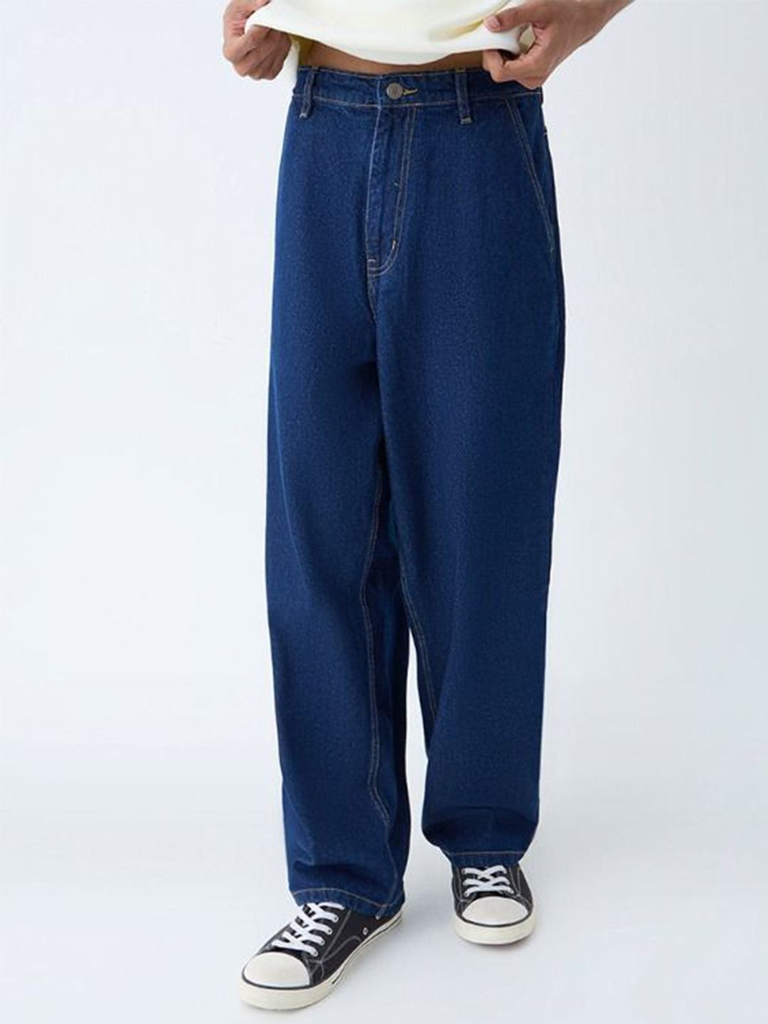 me Queen Men Solid Wide Leg Mid-Rise No Fade Non Stretchable Jeans