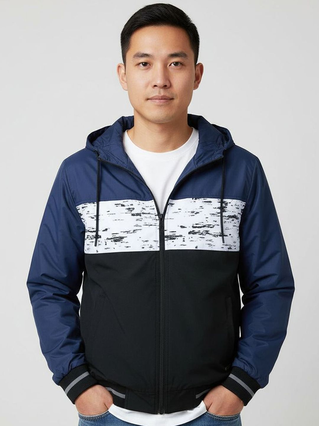The Roadster Life Co. Colourblocked Windcheater Hooded Bomber Jacket