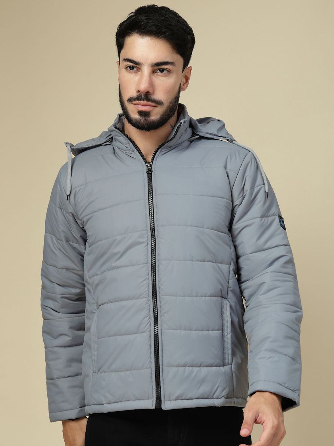 KLOTTHE Men Zip Detail Water Resistant Long Sleeve Hooded Quilted Jacket