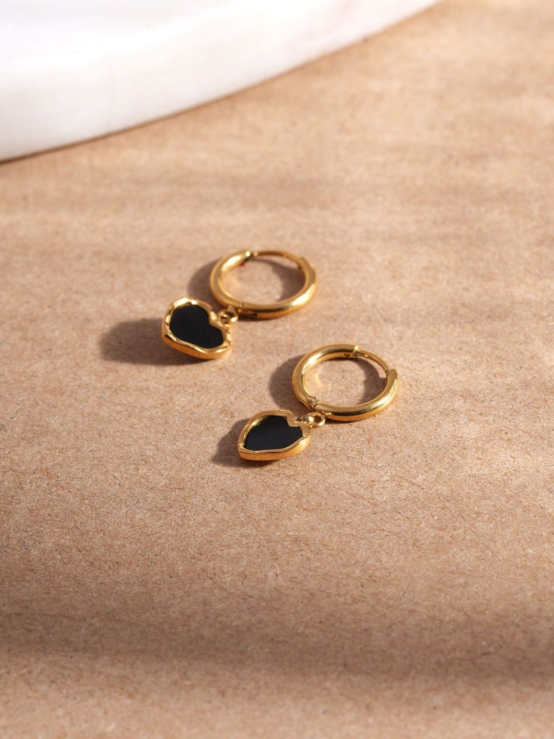 Gold-Plated Hoop Earrings PALMONAS Gold-Plated Stainless Steel Waterproof & Anti-Tarnish Heart Shaped Hoops Earrings