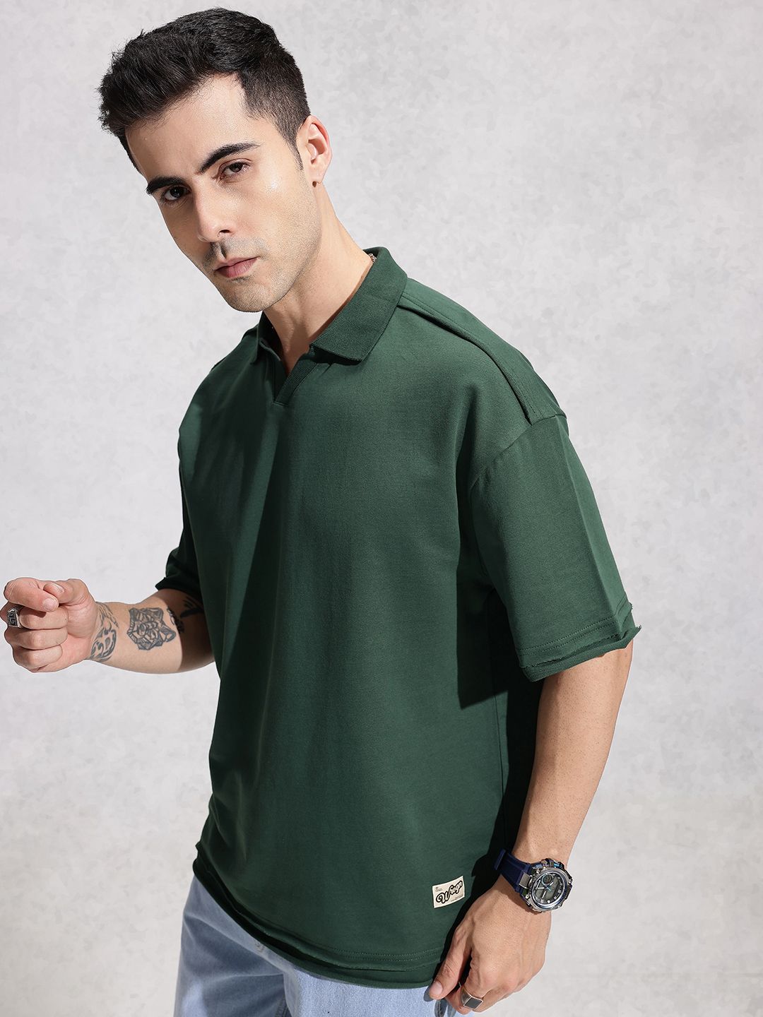 WROGN Oversized Fit Polo Collar Pure Cotton T-shirt