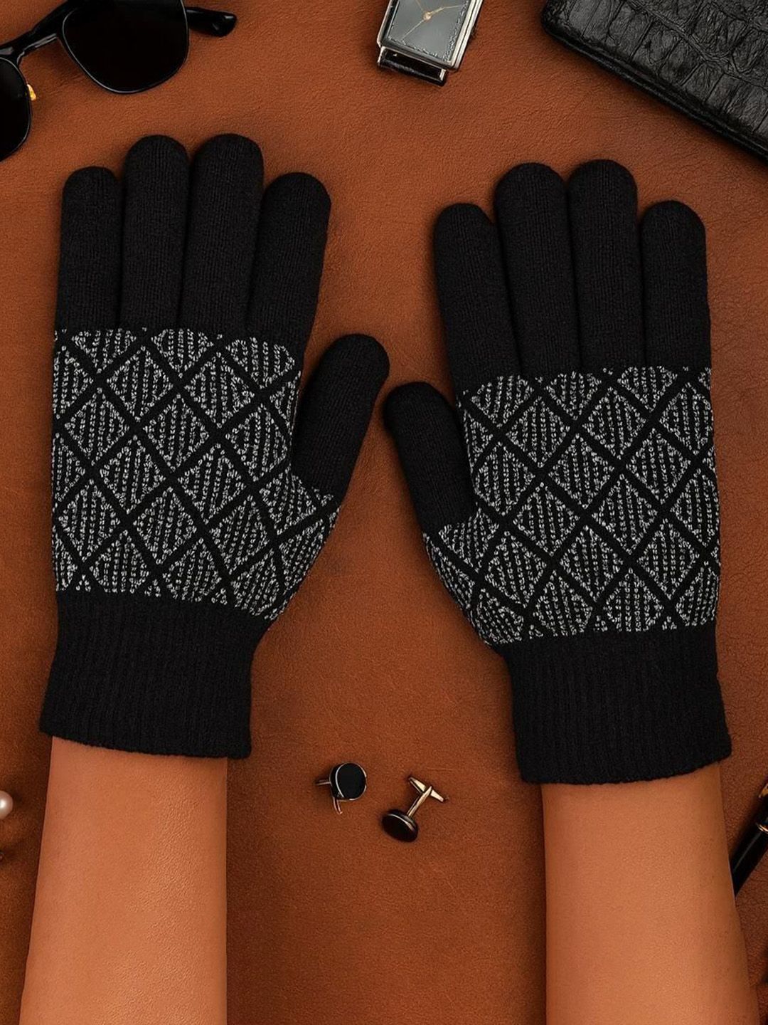 LOOM LEGACY Men Checked Acrylic Winter Gloves