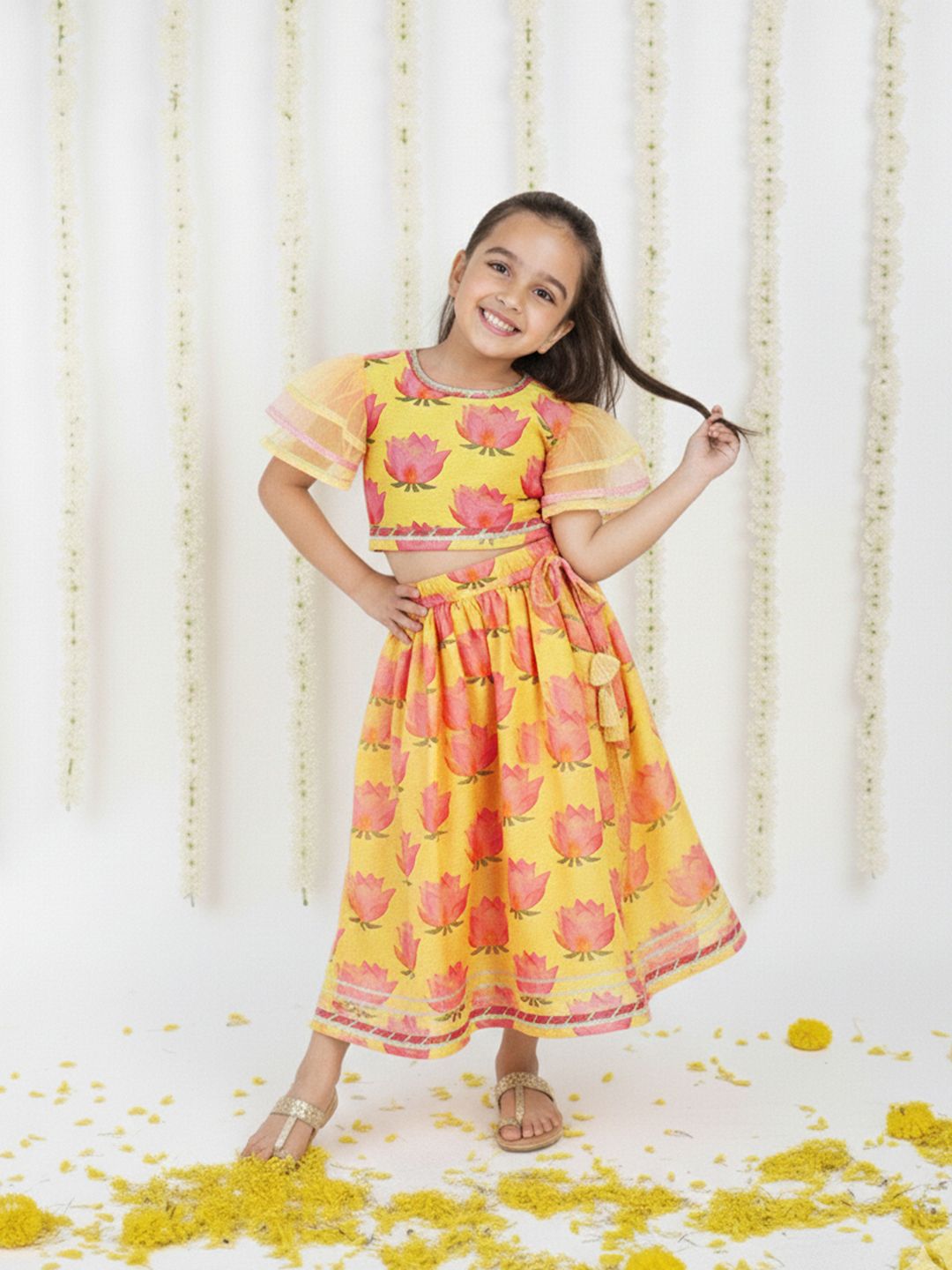 Sangria Girls Printed Ready To Wear Gotta Patti Lehenga & Choli