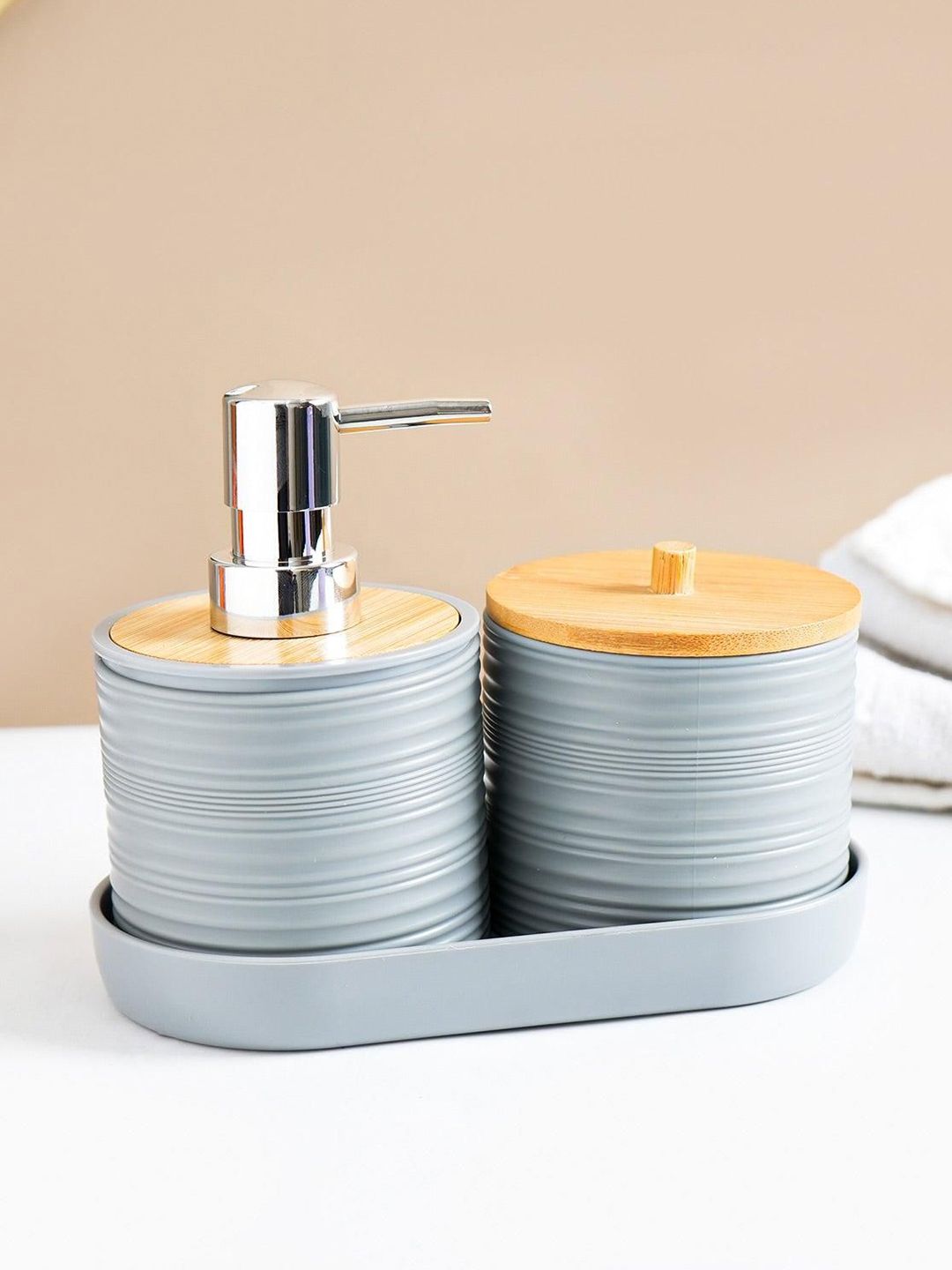 MARKET99 Grey & Brown 3 Pieces Bath Accessories Set 350ml
