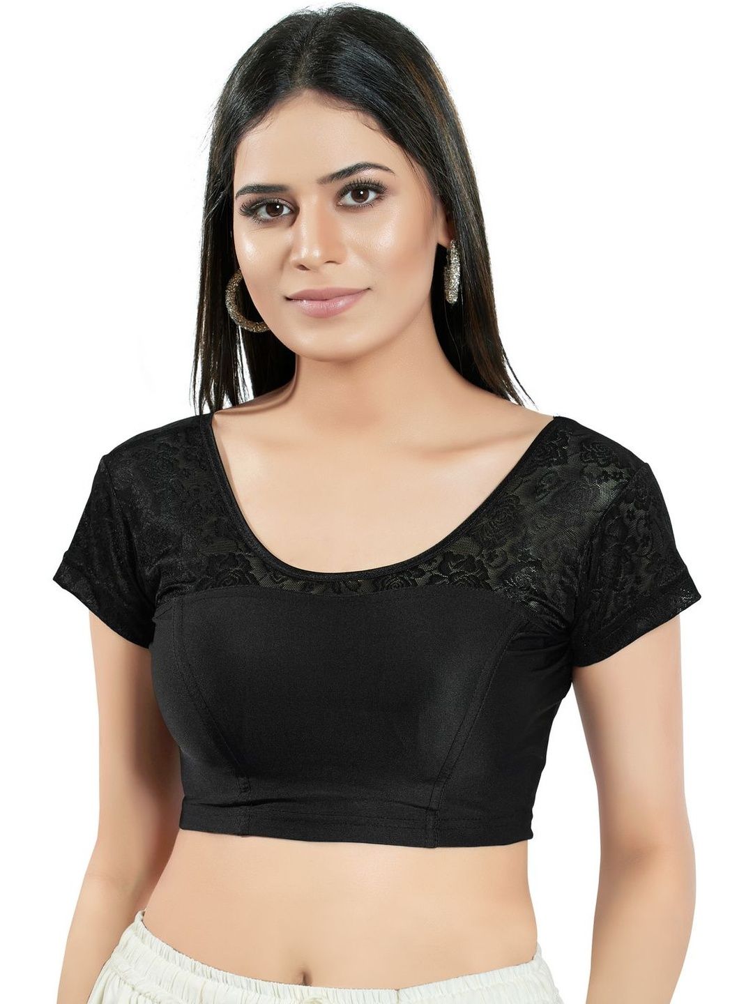 KALINI Women Self Designed Round Neck Non-Padded Readymade Saree Blouse