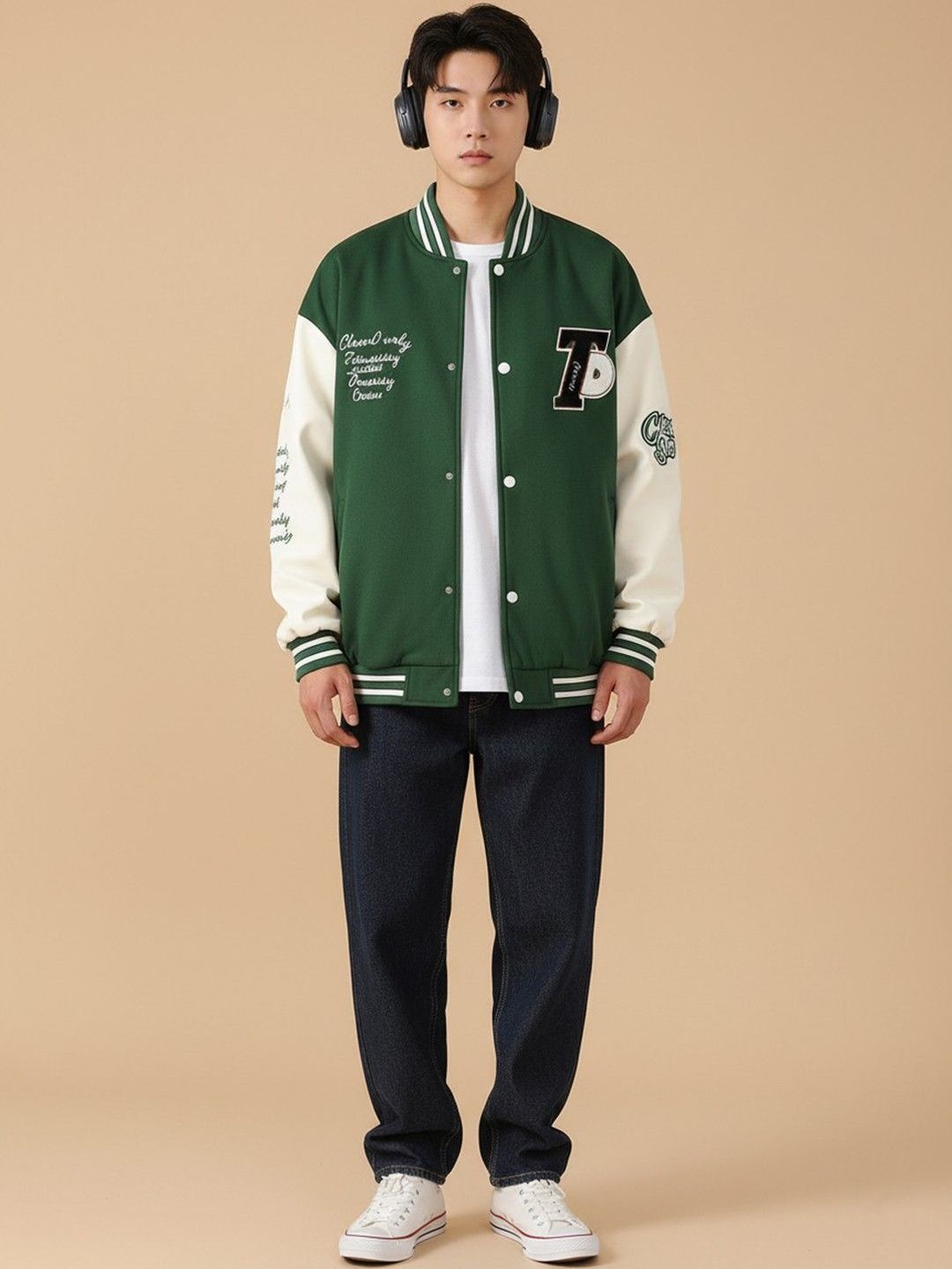 Mast & Harbour Men Typography Colourblocked Varsity Jacket with Embroidered