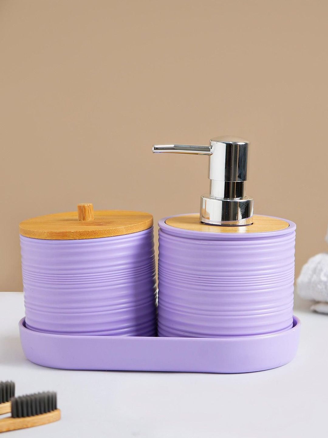 MARKET99 Purple & Brown 3 Pieces Bath Accessories Set 350ml