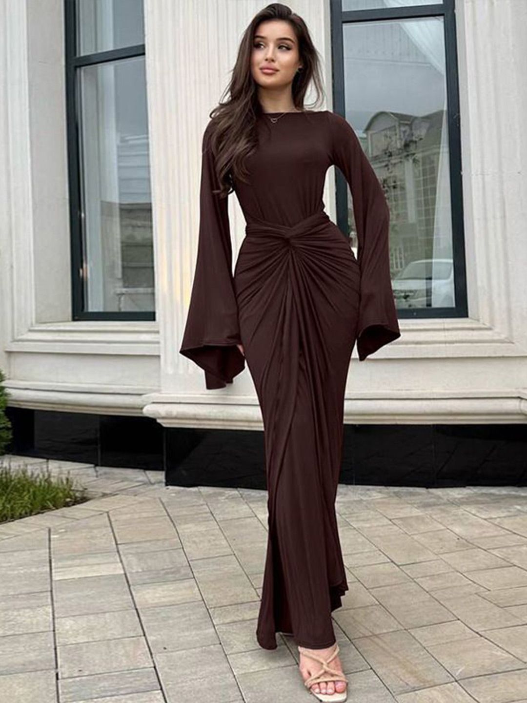 sachin and babi light blue dress Dark Brown Dress - Slinky Knit Dress - OTS Mermaid Maxi Dress