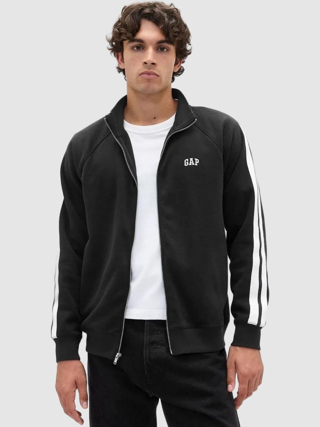 GAP Men Mock Collar Striped Sporty Jacket
