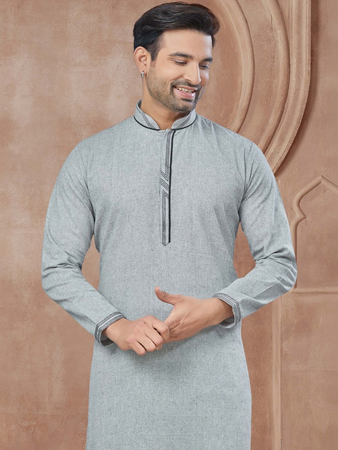 House of Pataudi Woven Design Knee Length Kurta