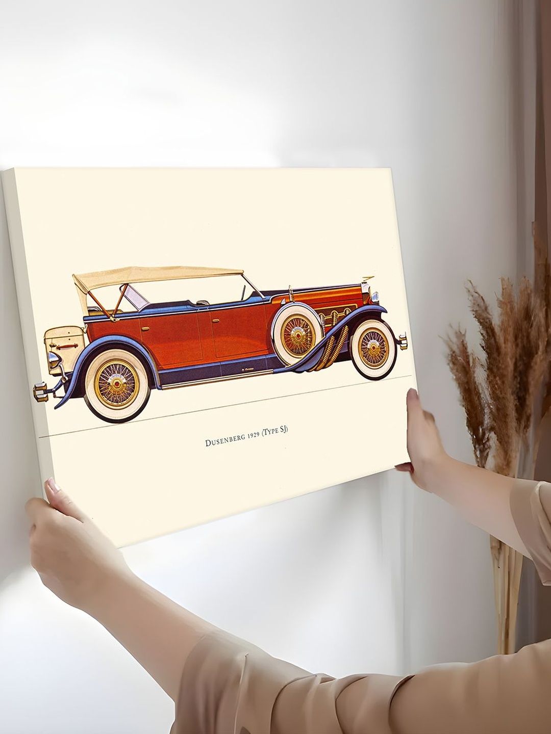 Art Street Stretched Canvas Red Vintage Retro Car Painting 12x16 In