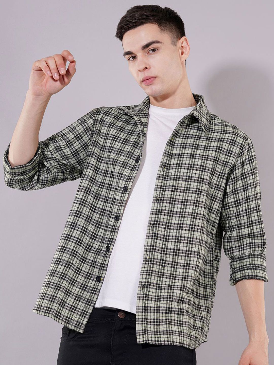 Swaggish Checked Spread Collar Casual Shirt