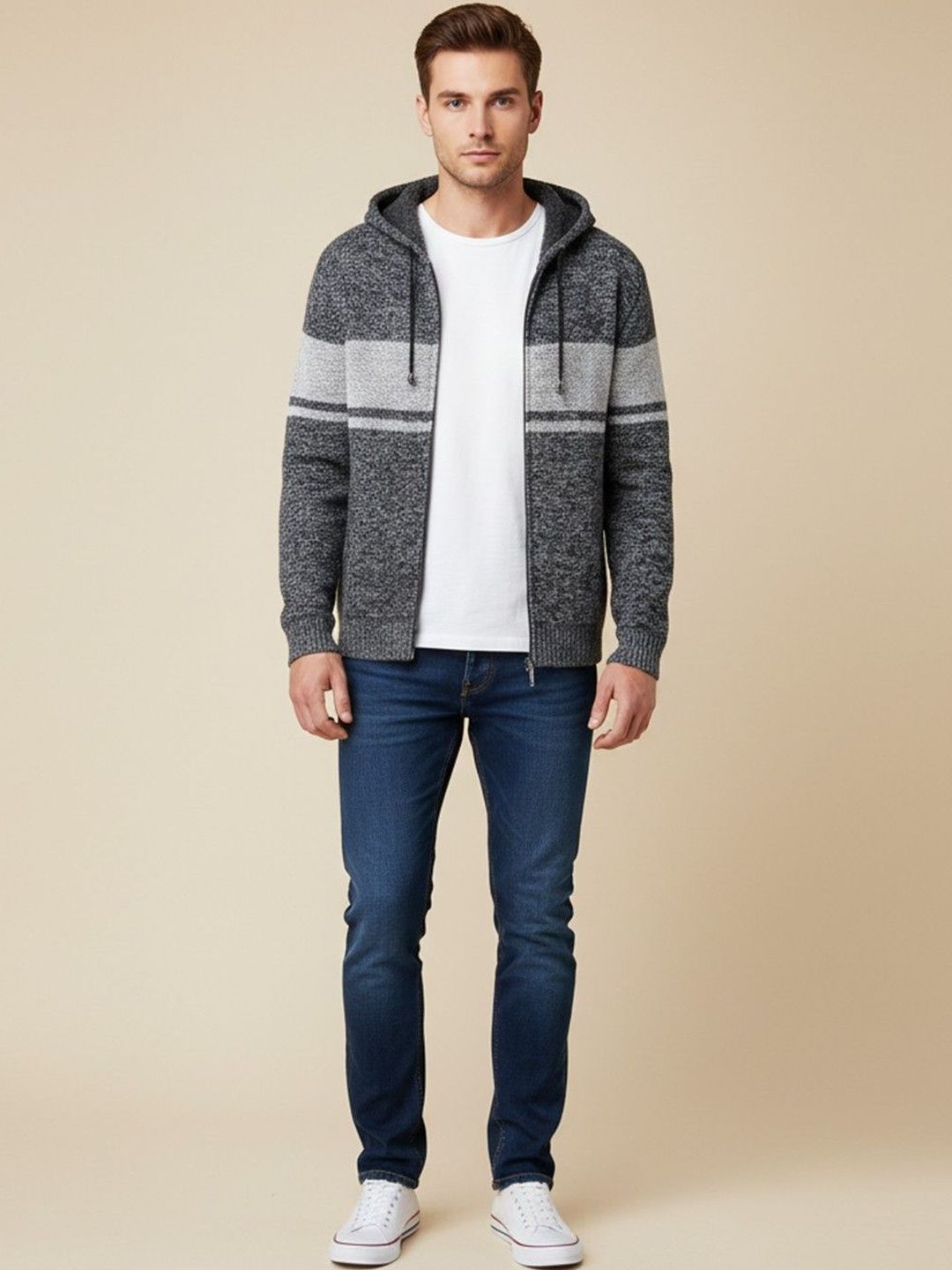 Mast & Harbour Men Striped Knitted Jacket