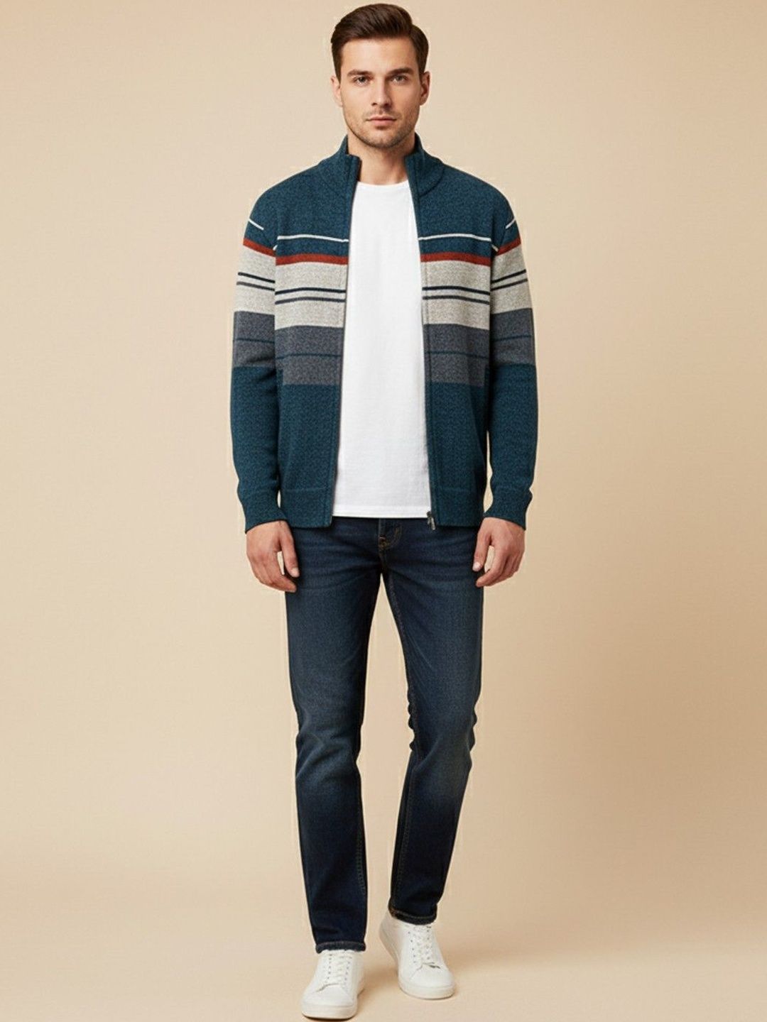 Mast & Harbour Men Striped Knitted Jacket