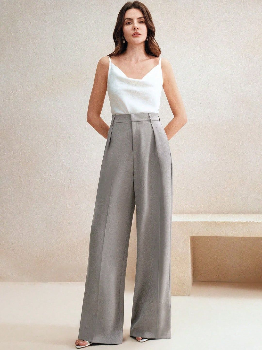 Kotty Women Straight Fit High-Rise Easy Wash Pleated Trousers