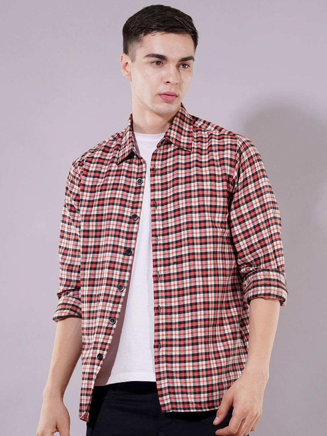 Swaggish Tartan Checks Checked Spread Collar Casual Shirt