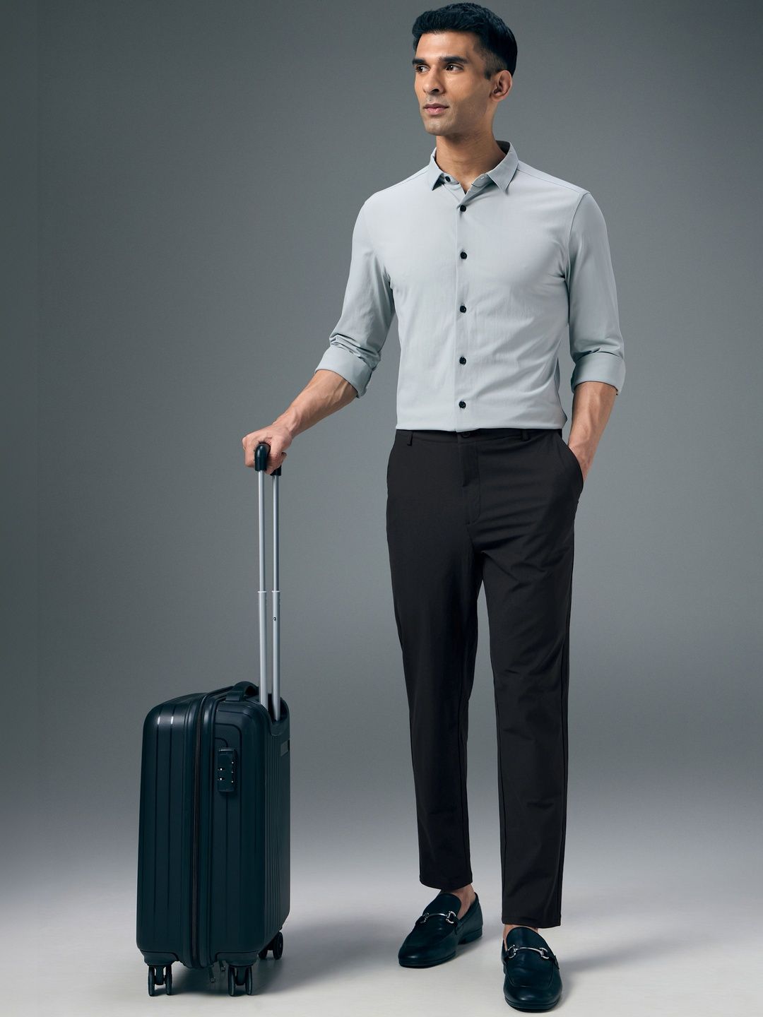 Technosport Men Relaxed Straight Leg Tapered Fit Easy Wash DURACOOL+ Regular Trousers