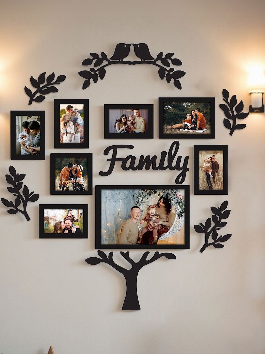 Art Street Art Street Black Pack of 8 Family Tree Wall Photo Frame Set With MDF Cutouts