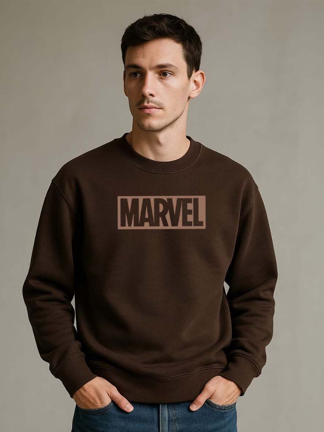 Organic Chics Men Fleece Printed Round Neck Sweatshirt