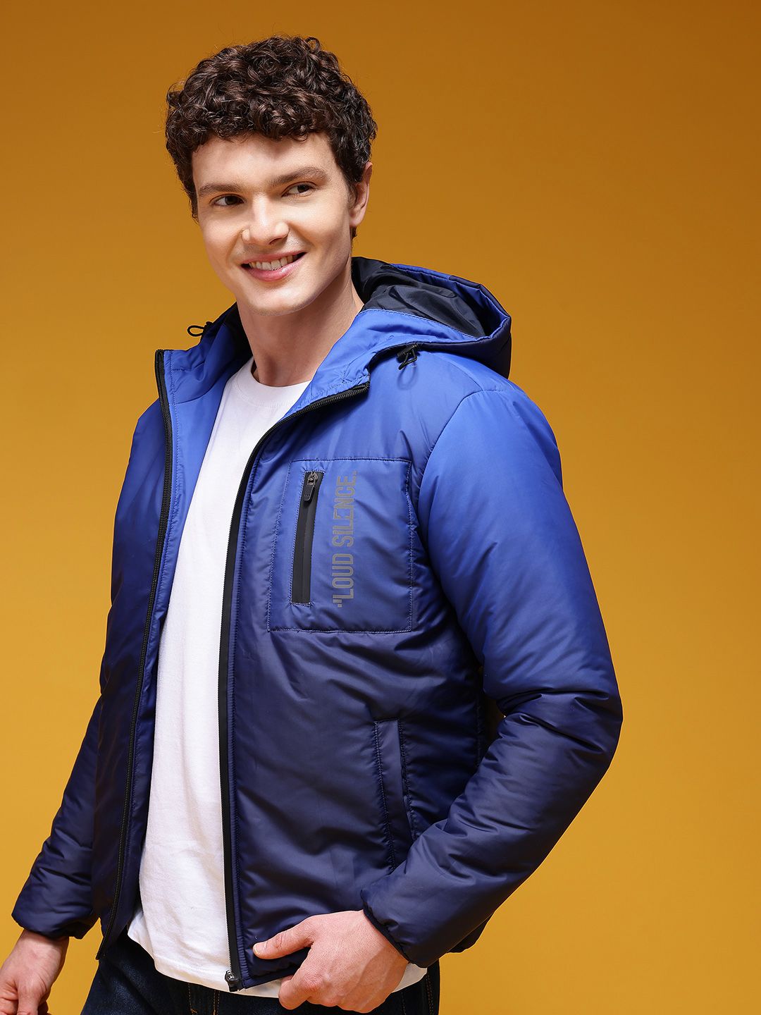 HERE&NOW Ombre Effect Hooded Twill Weave Padded Jacket