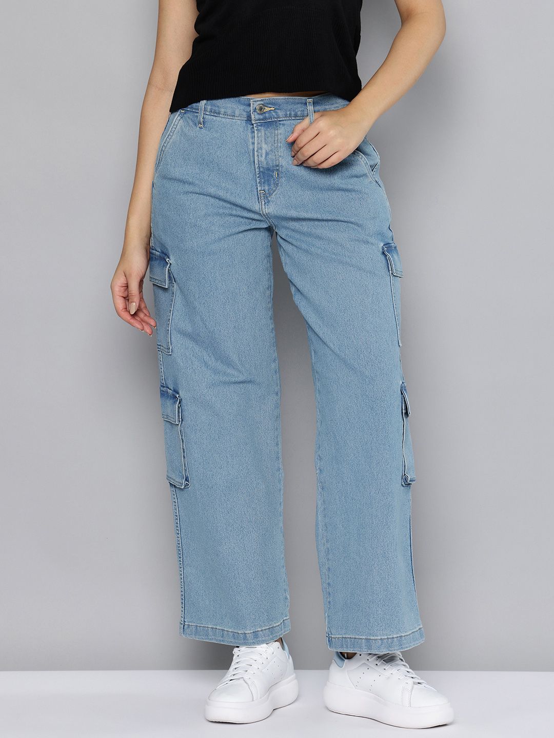 Levis Women Baggy Fit Heavy Fade Stretchable Cargo Style Jeans
