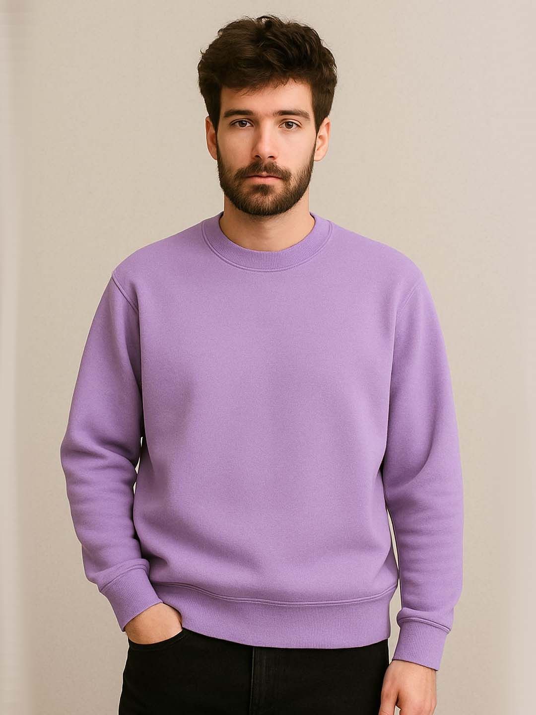 Organic Chics Men Solid Round Neck Pullover Sweatshirt