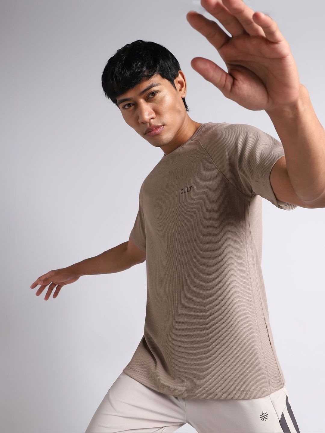 CULT Men Moisture Wicking Self Design Round Neck T-shirt
