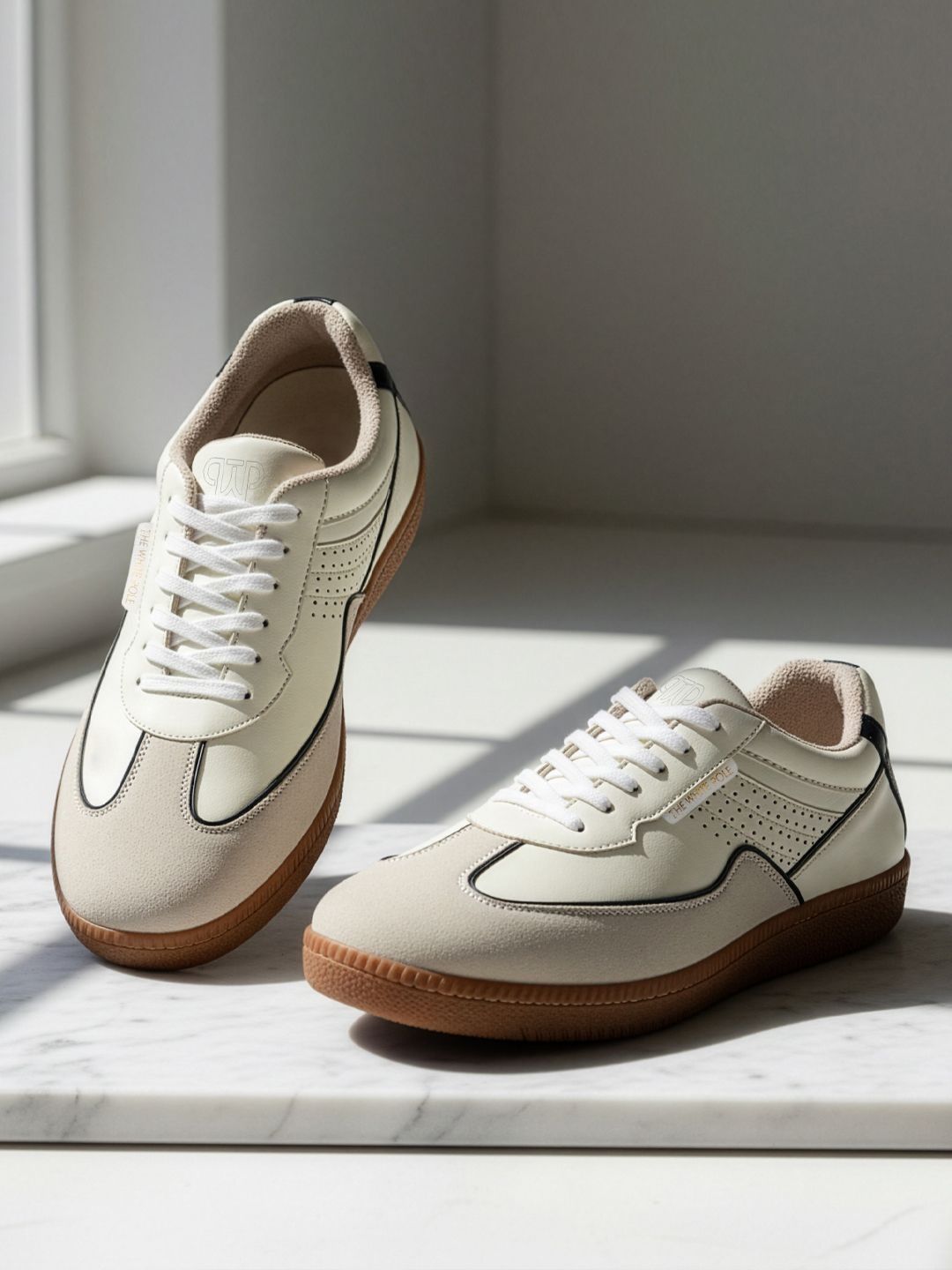 THE WHITE POLE Women Lightweight Lace-Ups Perforations PU Sneakers deal from myntra