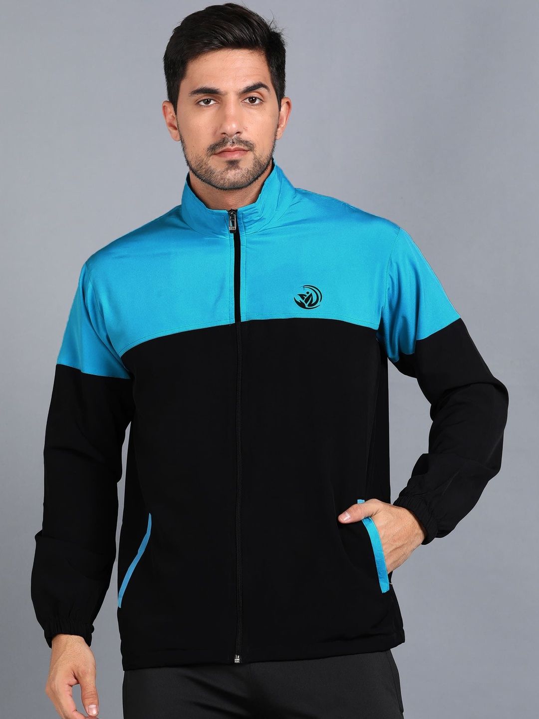 GNOCKFACE Men Brand Logo Colourblocked Lightweight Training or Gym Sporty Jacket