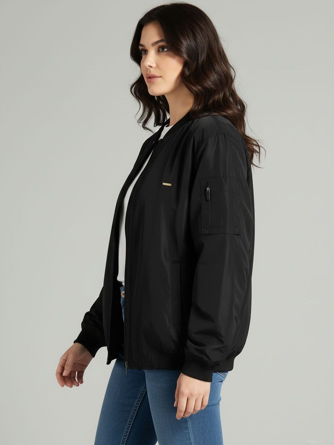 Promount Women Stand Collar Lightweight Bomber Jacket