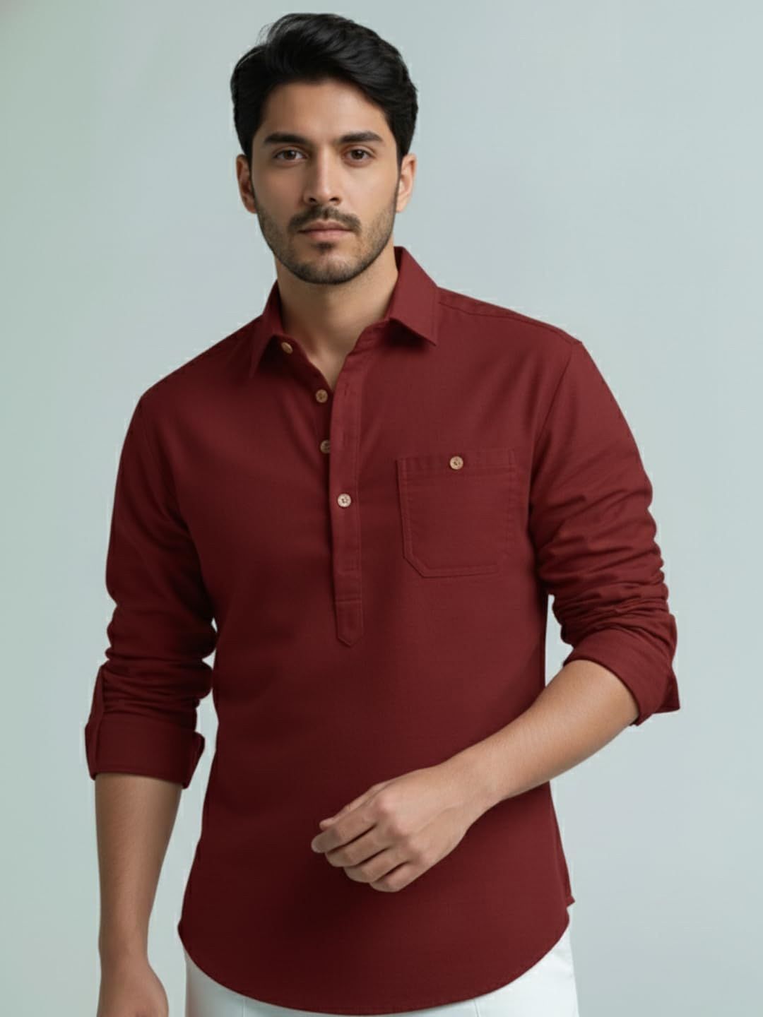 Vida Loca Shirt Collar Roll-Up Sleeves Cotton Straight Kurtas