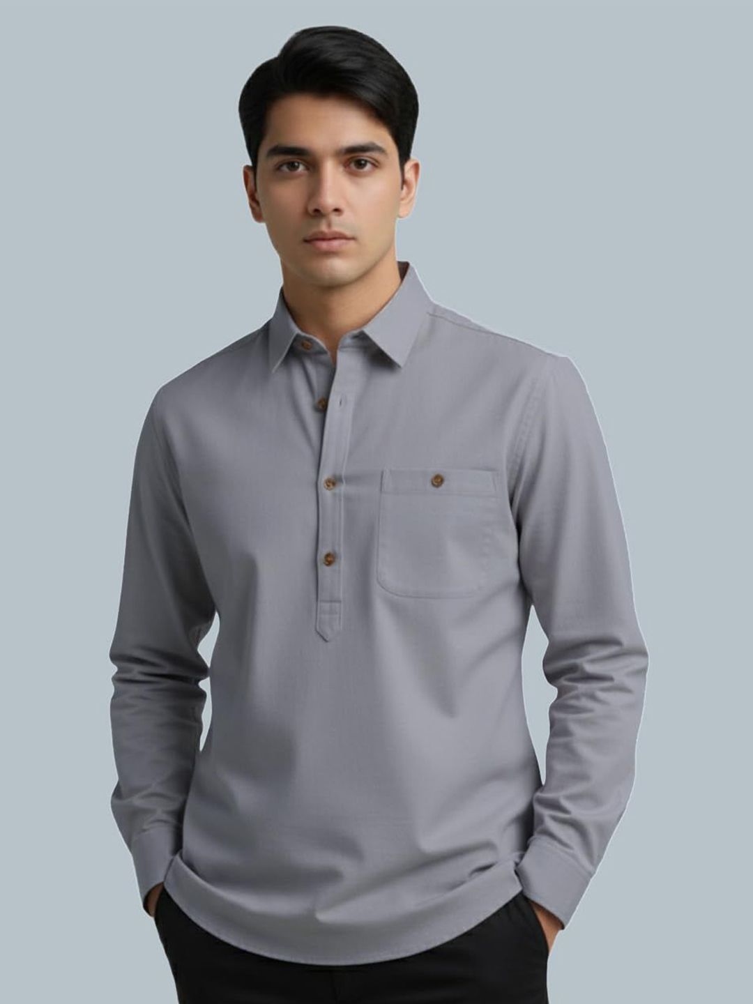 Vida Loca Shirt Collar Roll Up Sleeves Short Kurta
