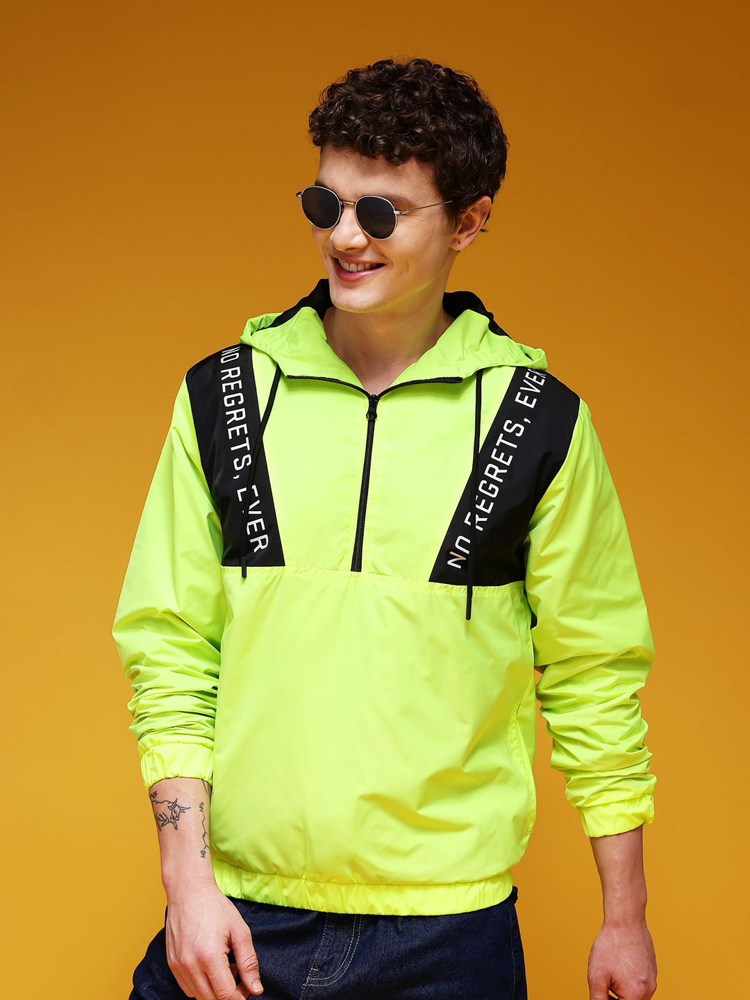 HERE&NOW Colourblocked Windcheater Hooded Bomber Jacket