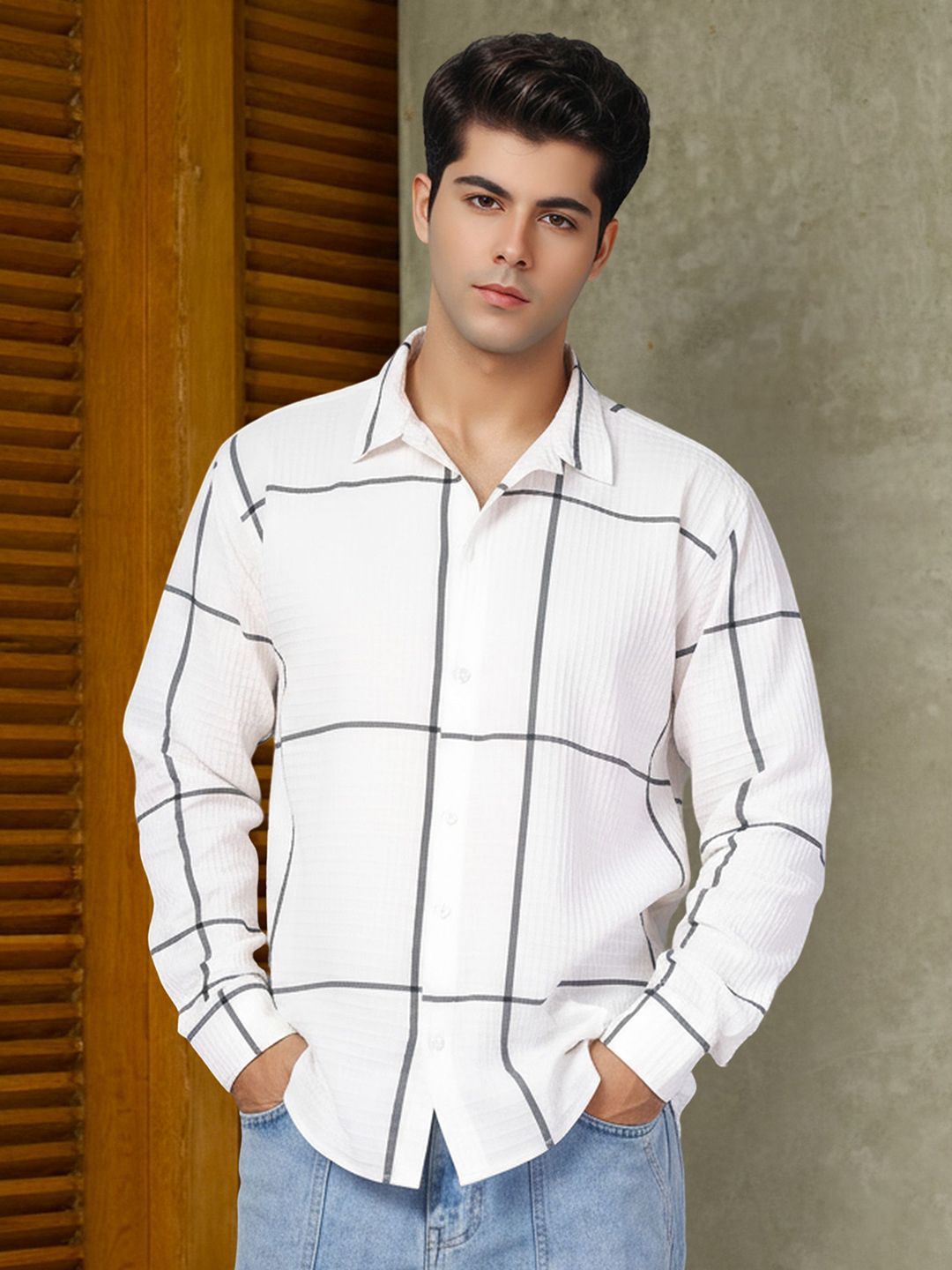 Metronaut Men Windowpane Checks Checked Casual Regular Fit Shirt