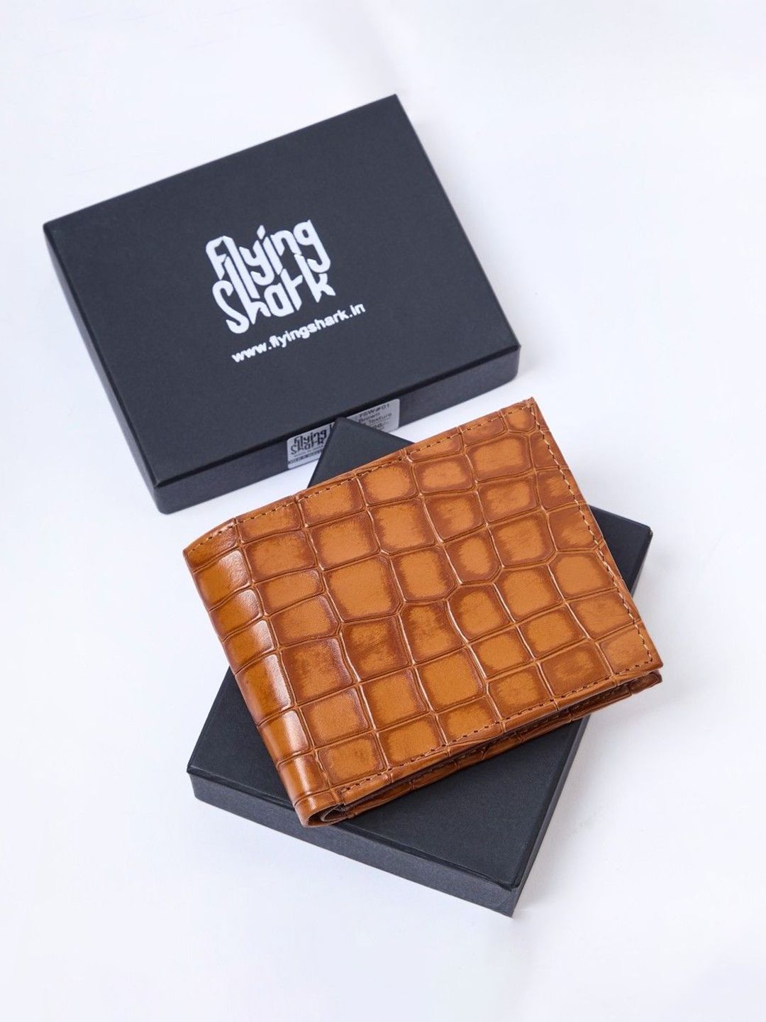 FLYING SHARK Men Crocodile Textured Leather Two Fold Wallet