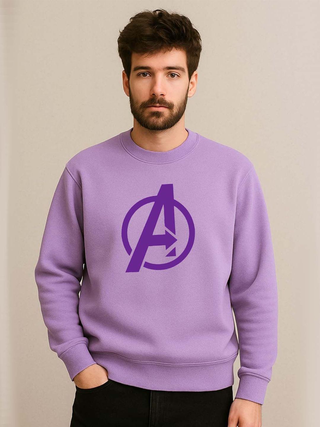 Organic Chics Men Avengers Printed Round Neck Pullover Sweatshirt