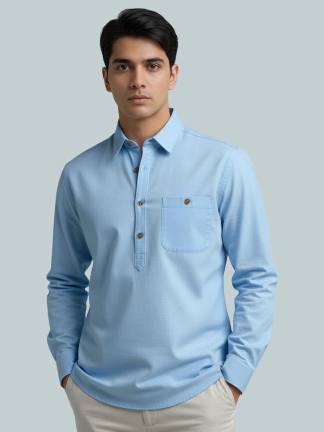 Vida Loca Shirt Collar Roll Up Sleeves Short Kurta