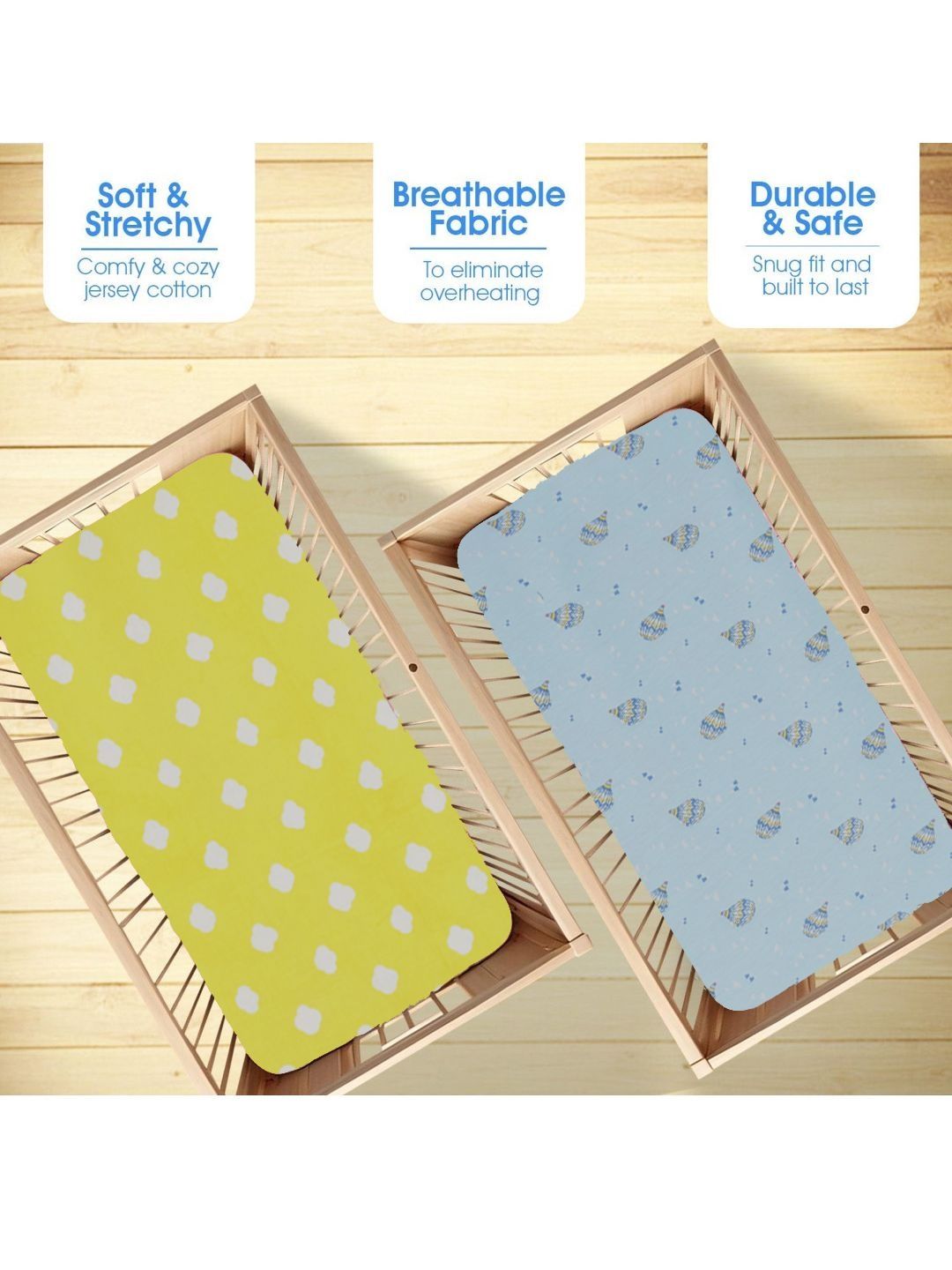 Portico Yellow & Blue Printed Pure Cotton 2 Pieces 160 TC Crib Bedsheet-26 In x 55 In
