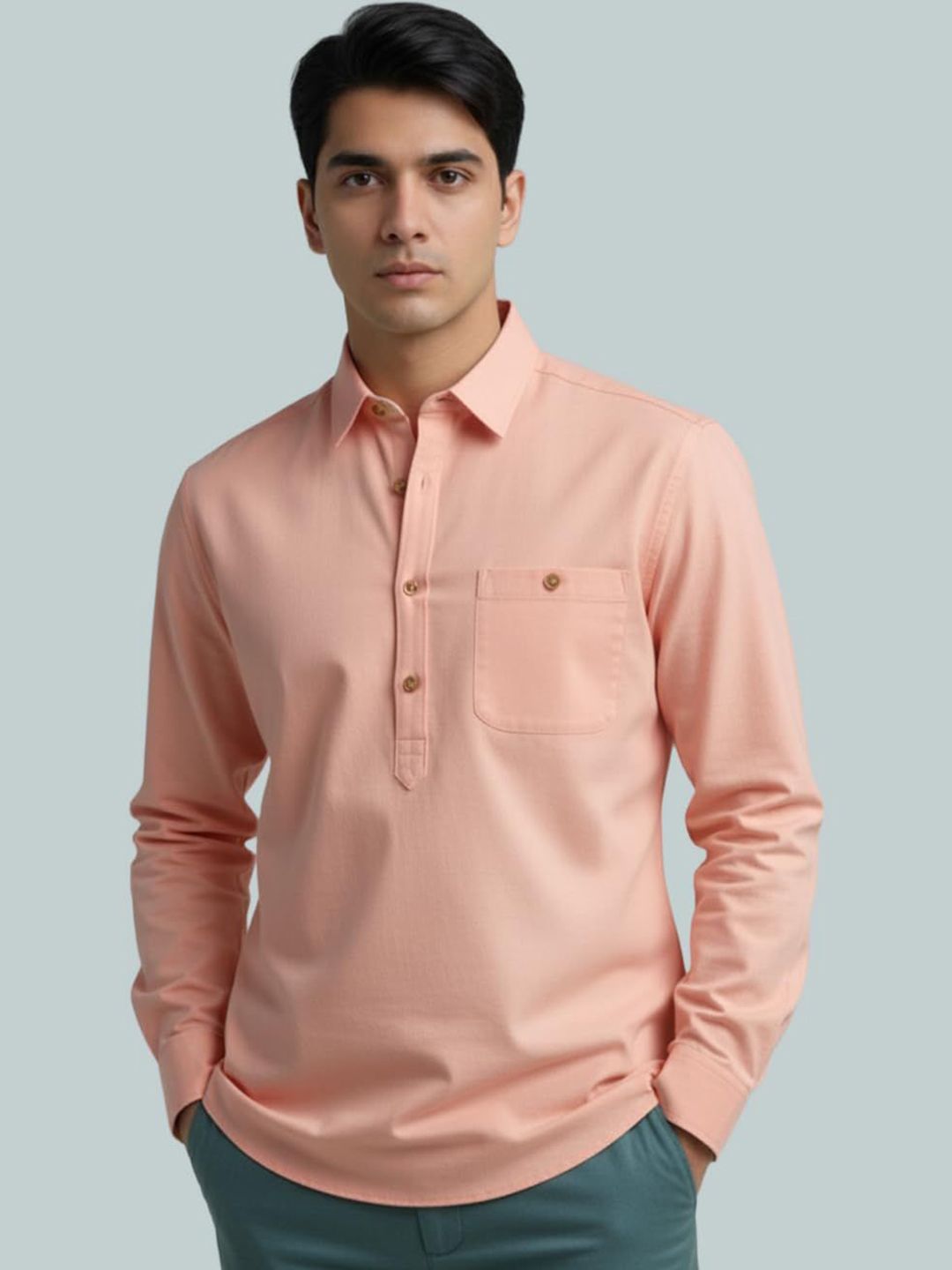 Vida Loca Shirt Collar Roll-Up Sleeves Straight Kurta