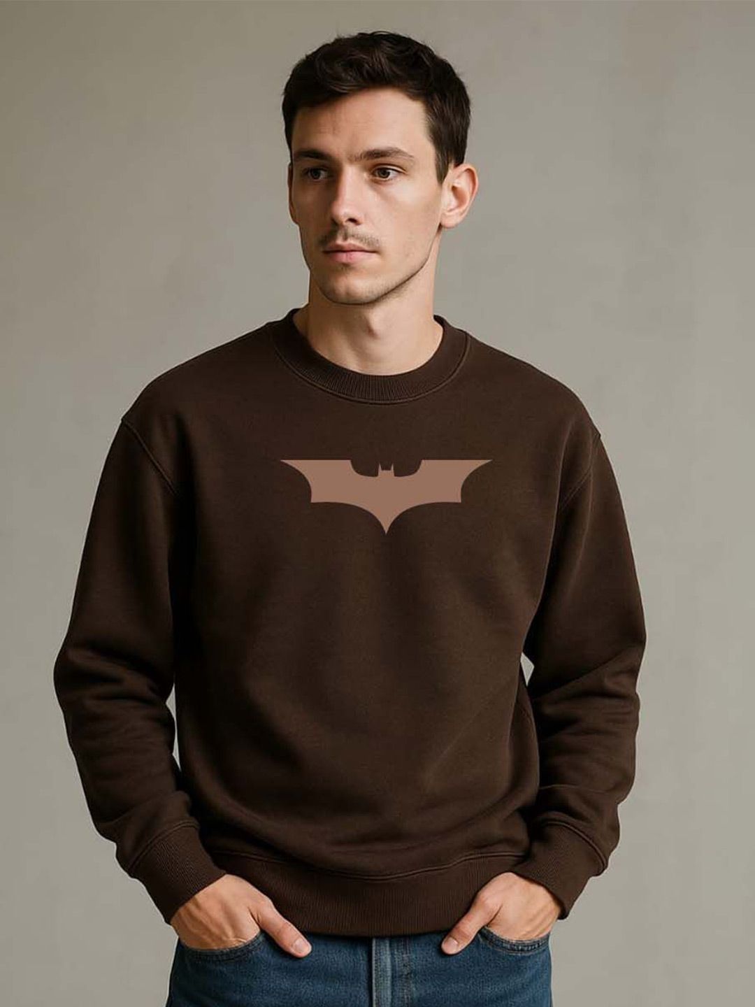 Organic Chics Men Batman Printed Round Neck Sweatshirt